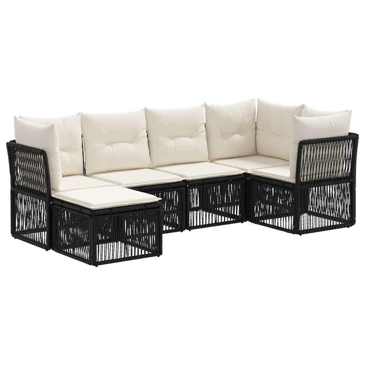 vidaXL Tuinbank Set 6 pcs Zwart poly rattan, Jardin & Terrasse, Ensembles de jardin, Envoi