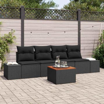 vidaXL Tuinbank Set 5 st Zwart poly rattan, Verzenden, Nieuw