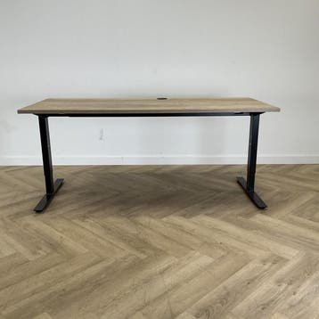 verstelbaar bureau 180x80 cm,  natuur eiken  - zwart, In hoogte verstelbaar, Gebruikt