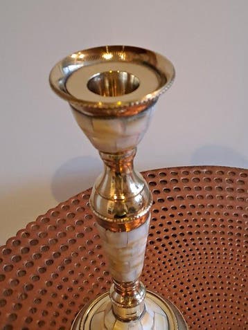 Kaarsenhouder (2) - Messing, parelmoer, Antiek en Kunst