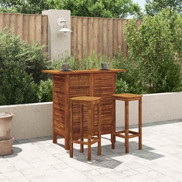 vidaXL 3-delige Bartafel en -stoelenset massief acaciahout, Tuin en Terras, Verzenden, Nieuw