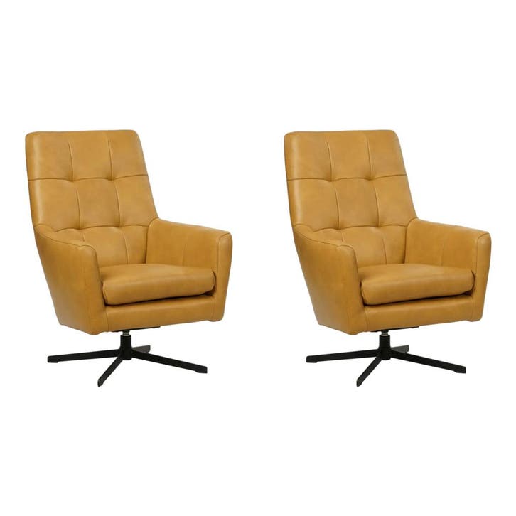 Set van 2 Leren draaifauteuils Central - Granada Amber, Huis en Inrichting, Fauteuils, 75 tot 100 cm, Nieuw, 75 tot 100 cm, Leer