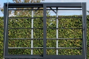 aluminium schuifraam , schuifdeur , pui 302 x 208 zwartgrijs, 225 cm of meer, Ophalen of Verzenden, 150 tot 225 cm, Inclusief glas