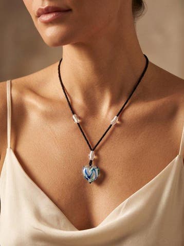 Zilver onder water - Ketting met hanger - in Murano-glas