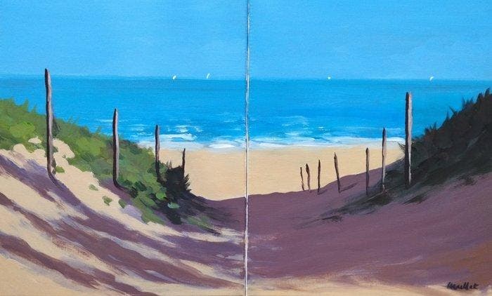 Maillet (1965) - Île de Ré, chemin de plage. Diptyque, Antiek en Kunst, Kunst | Schilderijen | Klassiek