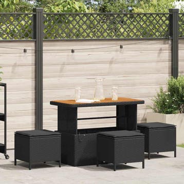 vidaXL Tuin Eettafel Set 4 st Zwart poly rattan, Verzenden