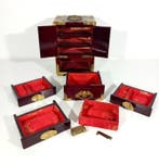 Sieradendoos - Hout, jade, Messing - vintage artistieke kast
