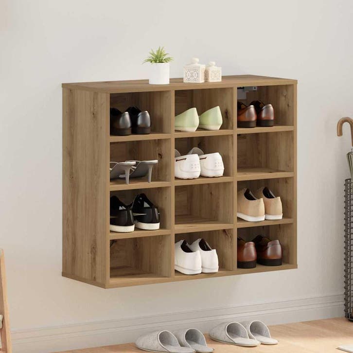 vidaXL Schoenenkast Artisan Eiken 77,5 x 30 x 67 cm Bewerkt, Maison & Meubles, Armoires | Armoires à chaussures, Envoi