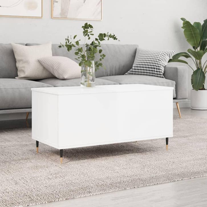 vidaXL Salontafel 90x44,5x45 cm bewerkt hout hoogglans wit, Maison & Meubles, Tables | Tables de salon, Envoi