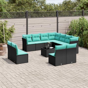 vidaXL 12-delige tuinbankset met kussens van zwart polyrotan, Verzenden