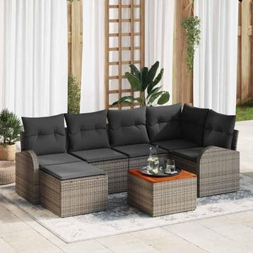 vidaXL Tuinbank Set met opslag 7 pcs Grijs poly rattan, Verzenden, Nieuw