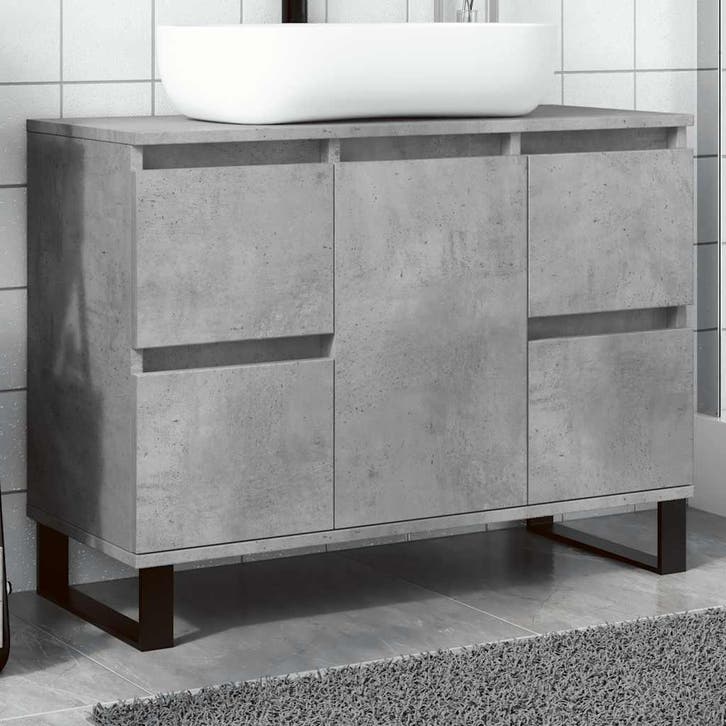 vidaXL Badkamerkast 80x33x60 cm bewerkt hout betongrijs, Huis en Inrichting, Badkamer | Badkamermeubels, Nieuw, Verzenden