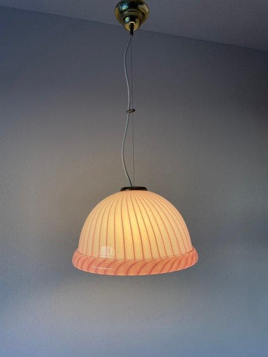 Lampe à suspendre - Murano filigrane rose - Verre de Murano, Antiek en Kunst, Antiek | Verlichting