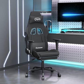 vidaXL Massage gamestoel met voetensteun stof zwart, Verzenden