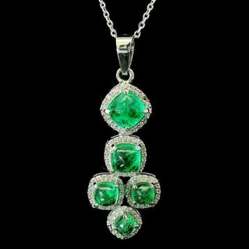 Ketting met hanger Platina - 3.91ct. tw. Smaragd - Diamant -