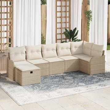 vidaXL Tuinbank Set met kussen met opslag 7 pcs Beige Poly, Verzenden, Nieuw