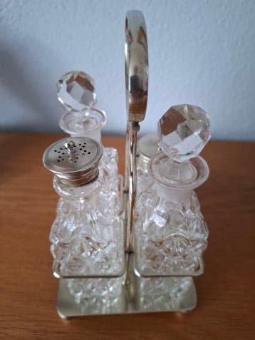 Olie-en-azijnstelletje - Kristal - Azijn stelletje, Antiek en Kunst, Antiek | Glaswerk en Kristal