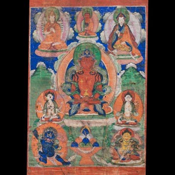 Een thangka die Amitayus Boeddha afbeeldt - Distemper op
