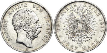 5 Mark 1876 Sachsen Albert 1873-1902, Postzegels en Munten, Verzenden, België