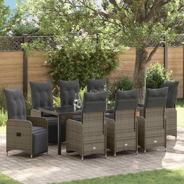 vidaXL Tuin Eettafel Set 9 st Beige poly rattan, Verzenden