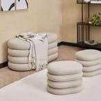 Banc de rangement en chenille avec 2 poufs - 100 x 46 x 42, Maison & Meubles, Verzenden, Neuf, Rectangulaire