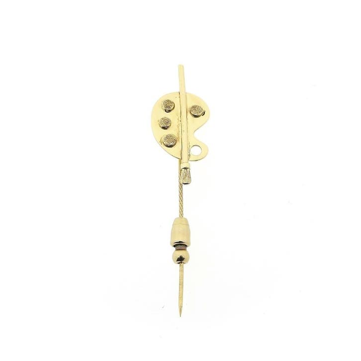 Gouden reversspeld van een schilderspalet, Handtassen en Accessoires, Broches, Goud, Gebruikt, Goud, Ophalen of Verzenden