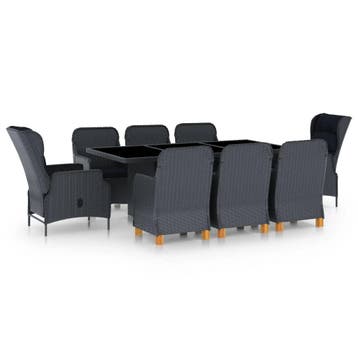 vidaXL 9-delige Tuinset met kussens poly rattan donkergrijs, Verzenden, Nieuw, Tuinset