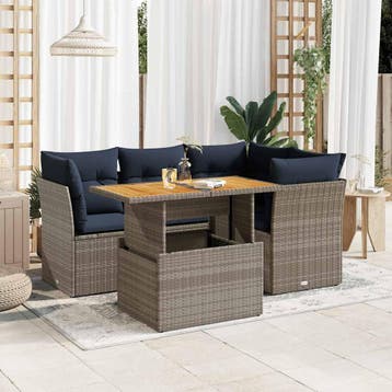 vidaXL 5-delige Loungeset met kussens poly rattan grijs, Verzenden, Nieuw, Loungeset