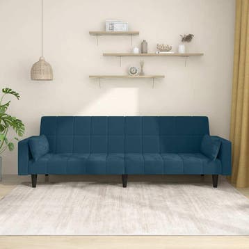 vidaXL Slaapbank / zetel 2-zits met 2 kussens fluweel blauw, Verzenden, Nieuw