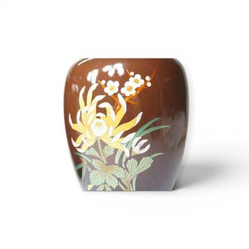 Japans Takaoka kunstmetaal bloemvaas – Chrysanthemum & Four