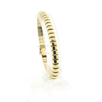 Gouden fantasieschakel armband (Schakelarmband), Handtassen en Accessoires, Armbanden, Ophalen of Verzenden, Gebruikt, Goud, Goud