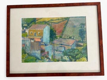Wim Oepts (1904-1988) - Vue du Midi, aerial village view