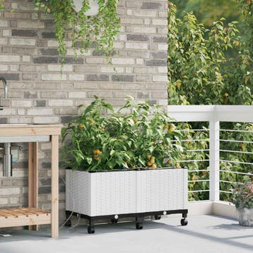 vidaXL Tuin Plantenbak met Irrigatie en Wielen 2 st Wit PP, Verzenden
