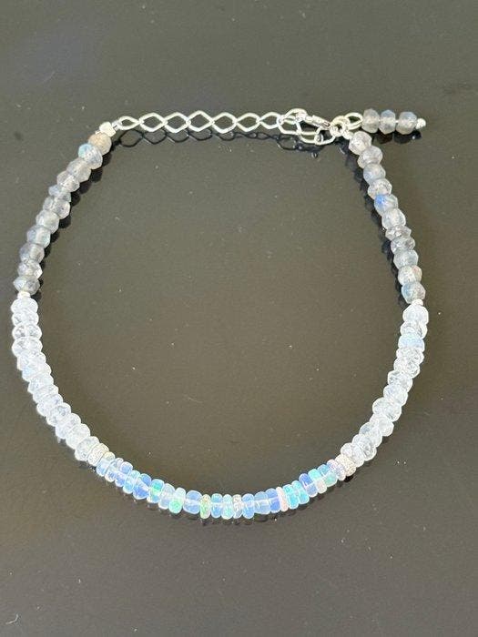 Zilver - Armband - Opaal,maansteen,labrador, Collections, Minéraux & Fossiles