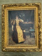 Belgische School (XIX-XX) - Élégante à la robe de satin