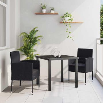 vidaXL Tuin Eettafel Set met kussen 3 pcs Zwart poly rattan, Verzenden, Nieuw