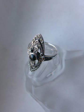 Zilver, Onyx & Marcasites - Ring - Art Deco-stijl - Gratis