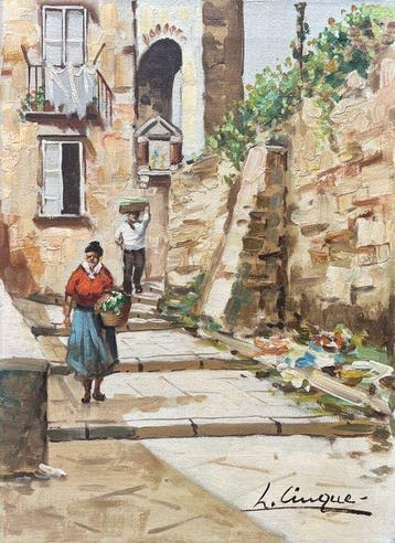 Europese school (XX) - Harvest on the Steps, Antiek en Kunst
