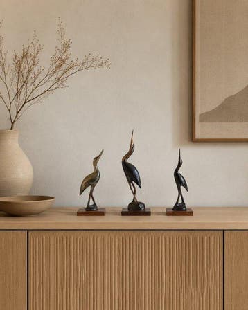 Beeldje - Gestileerde kraanvogels (3) - Hoorn, Hout, Antiek en Kunst