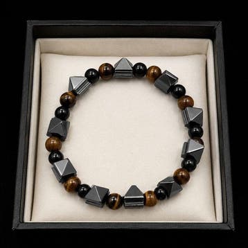 Elegante Tijgeroog- en Hematiet-piramidearmband - Armband
