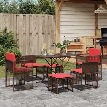 vidaXL 7-delige tuineetset met kussens bruin poly rattan, Verzenden, Nieuw