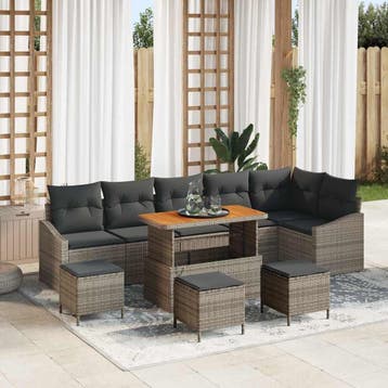 vidaXL Tuinbank Set 10 st 8-Aantal zitplaatsen Grijs Poly, Verzenden, Nieuw