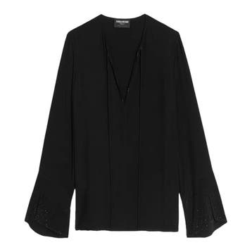 Zadig & Voltaire • zwarte blouse Turi soft strass • XS, Verzenden