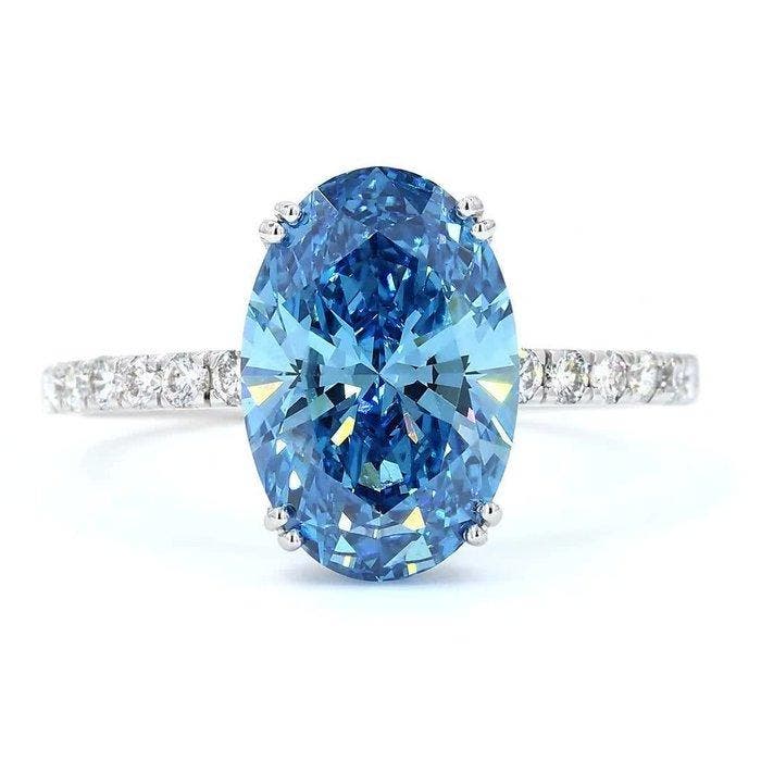Zonder minimumprijs - Ring Platina - 3.36ct. tw. Blauw, Handtassen en Accessoires, Ringen