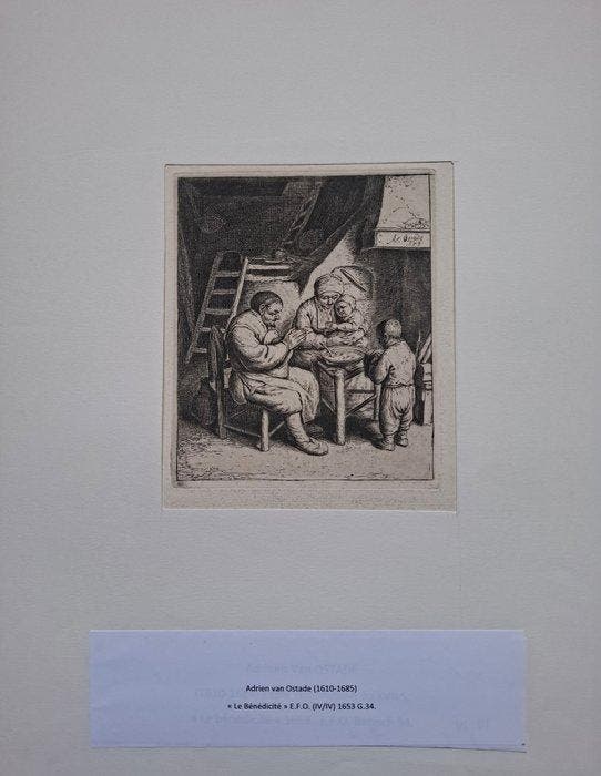Adriaen Van Ostade (1610-1685) - Le Benedicité, Antiek en Kunst, Antiek | Overige Antiek