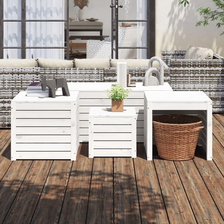 vidaXL 4-delige Tuinboxset massief grenenhout wit, Tuin en Terras, Bergingen en Tuinkasten, Nieuw, Verzenden