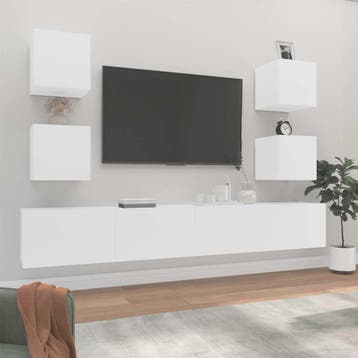 vidaXL 6-delige Tv-meubelset bewerkt hout wit, Verzenden