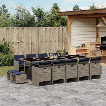 vidaXL 15-delige tuinset met kussens, grijs polyrotan, Tuin en Terras, Verzenden, Nieuw, Tuinset