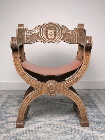 Fauteuil - Handgesneden Renaissance-herleving Savonarola -