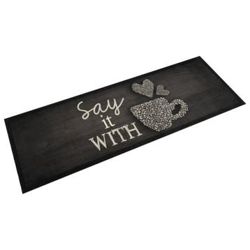 vidaXL Keukenmat wasbaar kopjeprint 60x180 cm fluweel zwart, Verzenden, Nieuw